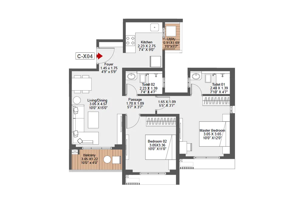 2 BHK Floor Plan