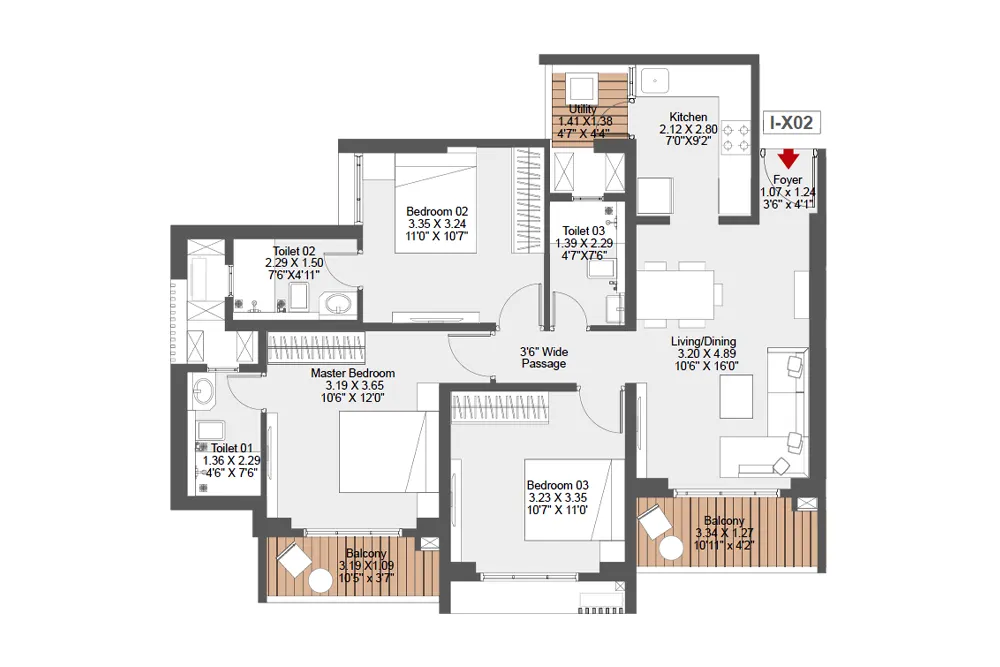 3 BHK Floor Plan